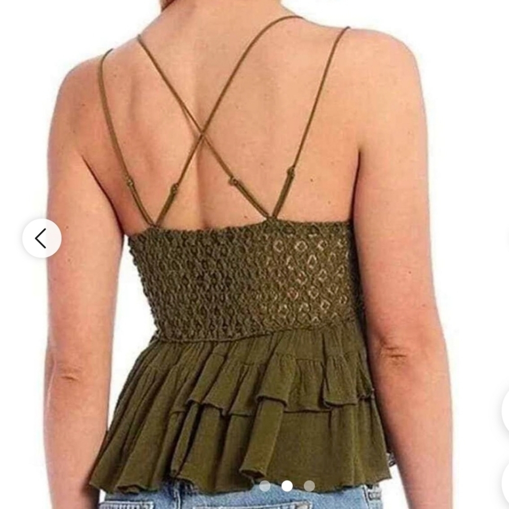 Olive Lace Ruffle Cami Top - Picture 2 of 4